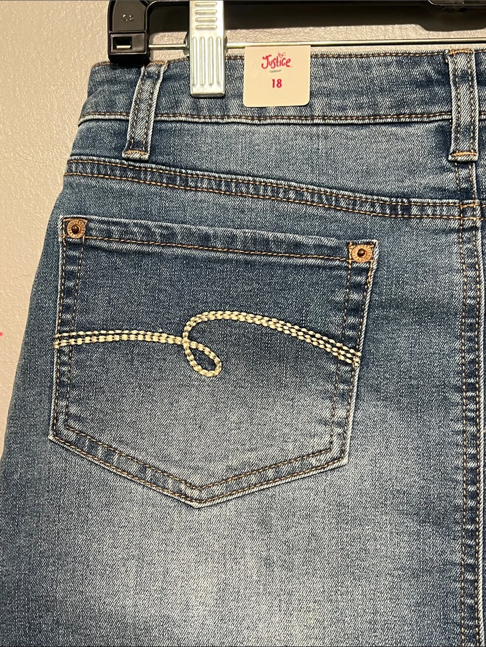 Justice Denim Skort Light Wash Distressed Mini Skirt with Shorts – Size 18